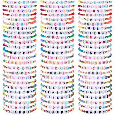 Ecation 96 Pcs Beaded Friendship Bracelets Bulk Inspirational Stretch Bracelets Y2k Colorful Cute Adjustable Jewelry for Rainbow Women Carnival Music Party Favors Friend Gifts(Classic)