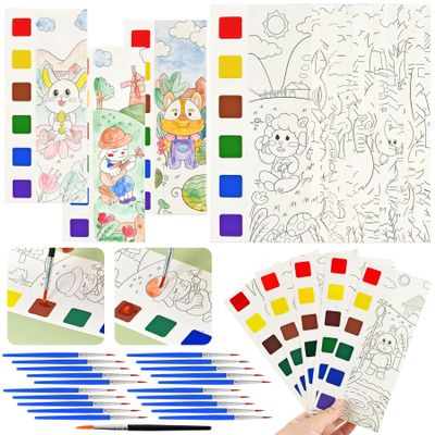 Vileafy 20PCS Animal Watercolor Painting Bookmarks for Kids Mess Free Watercolor Art Craft Kit with 20 Brushes Party Favors, Classroom Rewards, DIY Bookmarks Gift for Boys & Girls Ages 38