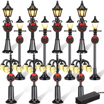 Baquler 12 Pcs Christmas Lamp Post Accessories - Mini Christmas Village Street Lights, Miniature Street Lamp Dollhouse Streetlight Models, Decorative for DIY Pathway, 3 Styles