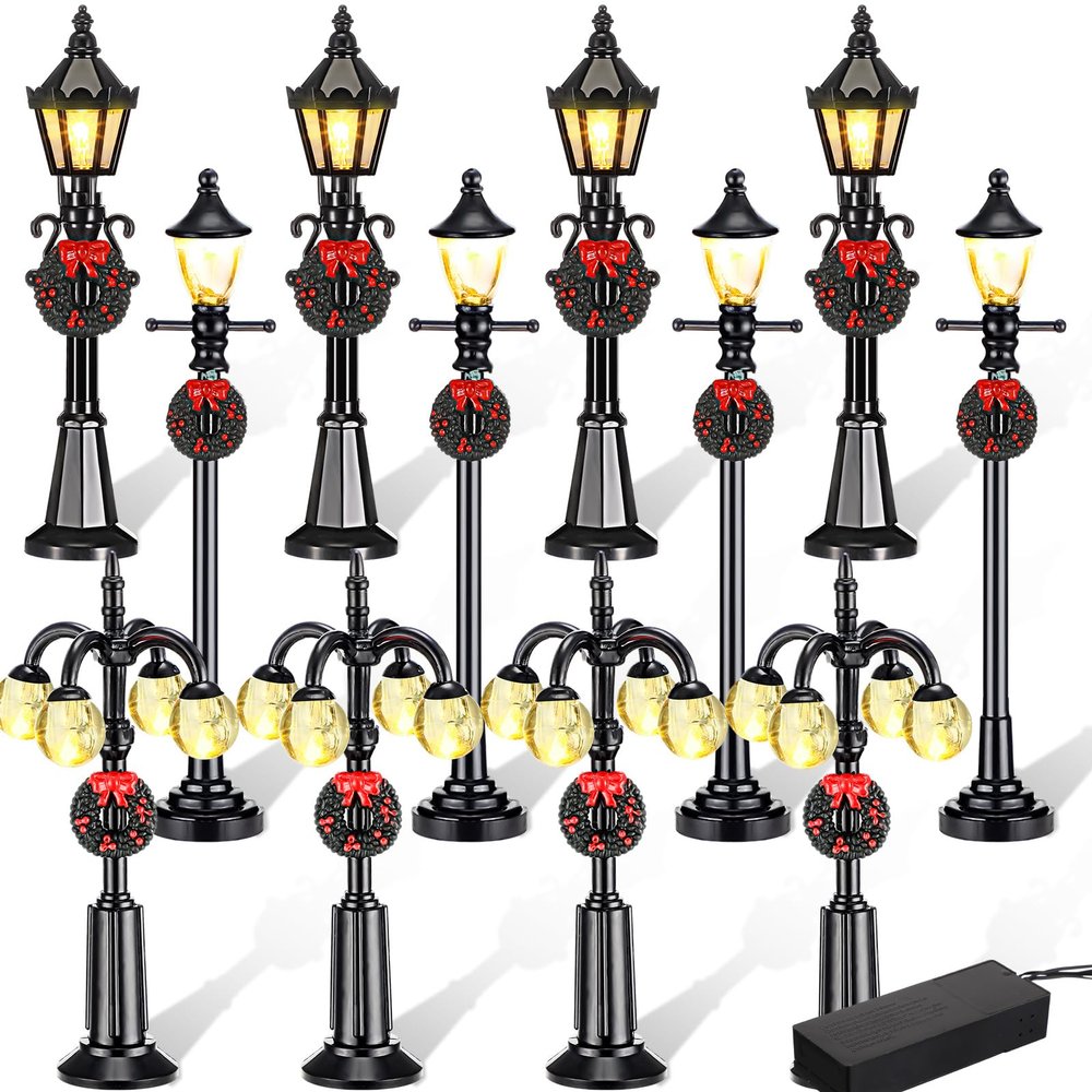 Baquler 12 Pcs Christmas Lamp Post Accessories - Mini Christmas Village Street Lights, Miniature Street Lamp Dollhouse Streetlight Models, Decorative for DIY Pathway, 3 Styles