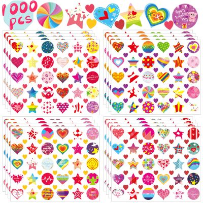 1000Pcs Valentine Stickers for Kids Valentines Party Favors Valentines Day Gifts for Kids Valentines Crafts for Classroom Card Valentines Heart Star Circle Stickers for Anniversaries Wedding 20 Sheets