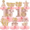 9Pcs 18th Birthday Decorations Pink Rose Gold Honeycomb Centerpieces for Girls,Happy 18th Birthday Table Centerpieces Party Supplies,Eighteen Year Old Birthday Table Toppers Decor view 1