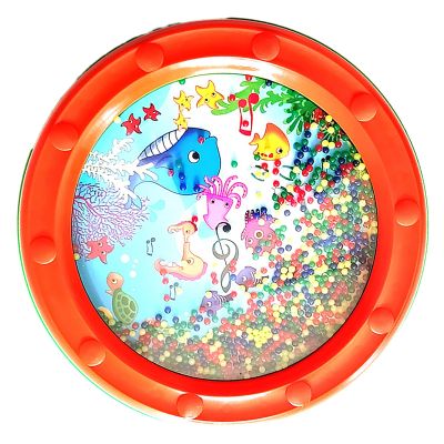 Bead Drum, Durable Orange Pattern Design Easy Carry 10 Inch Plastic Sensory Toy for Kids Music Education Entertainment and Early Childhood Development Activities