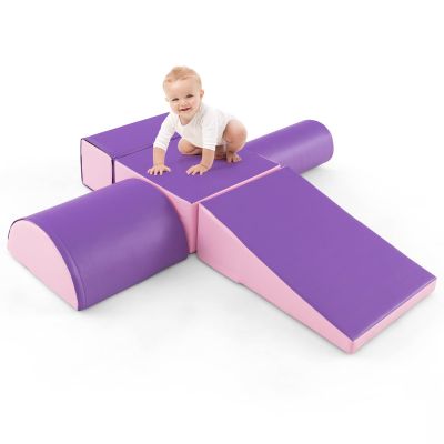 HONEY JOY 5-Piece Climb and Crawl Playset, Soft Climbing Foam Block Activity Play Structure Gym Equipment for Infant Baby, Color Coordination, Waterproof Indoor Climbing Toys for Toddlers (Purple)