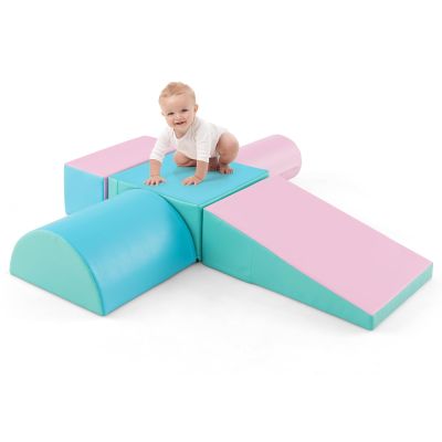 HONEY JOY 5-Piece Climb and Crawl Playset, Soft Climbing Foam Block Activity Play Structure Gym Equipment for Infant Baby, Color Coordination, Waterproof Indoor Climbing Toys for Toddlers (Green)