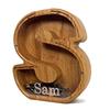 Personalized Name Wood Piggy Bank Gift Coin Bank, Laser Engraved Name 26 English Letters DIY DecorPractical Gifts for Birthday, Christmas (S.) view 1