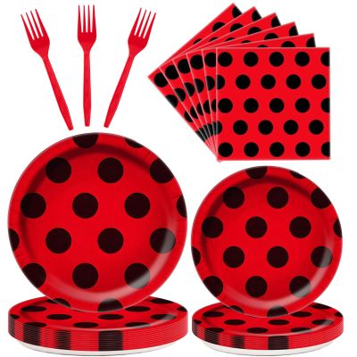 96Pcs Ladybug Plates and Napkins Party Supplies, LadybugThemed Tableware Set, Cute Disposable Dinnerware for Birthday Dessert Tea Party Decoration, 24 Guests