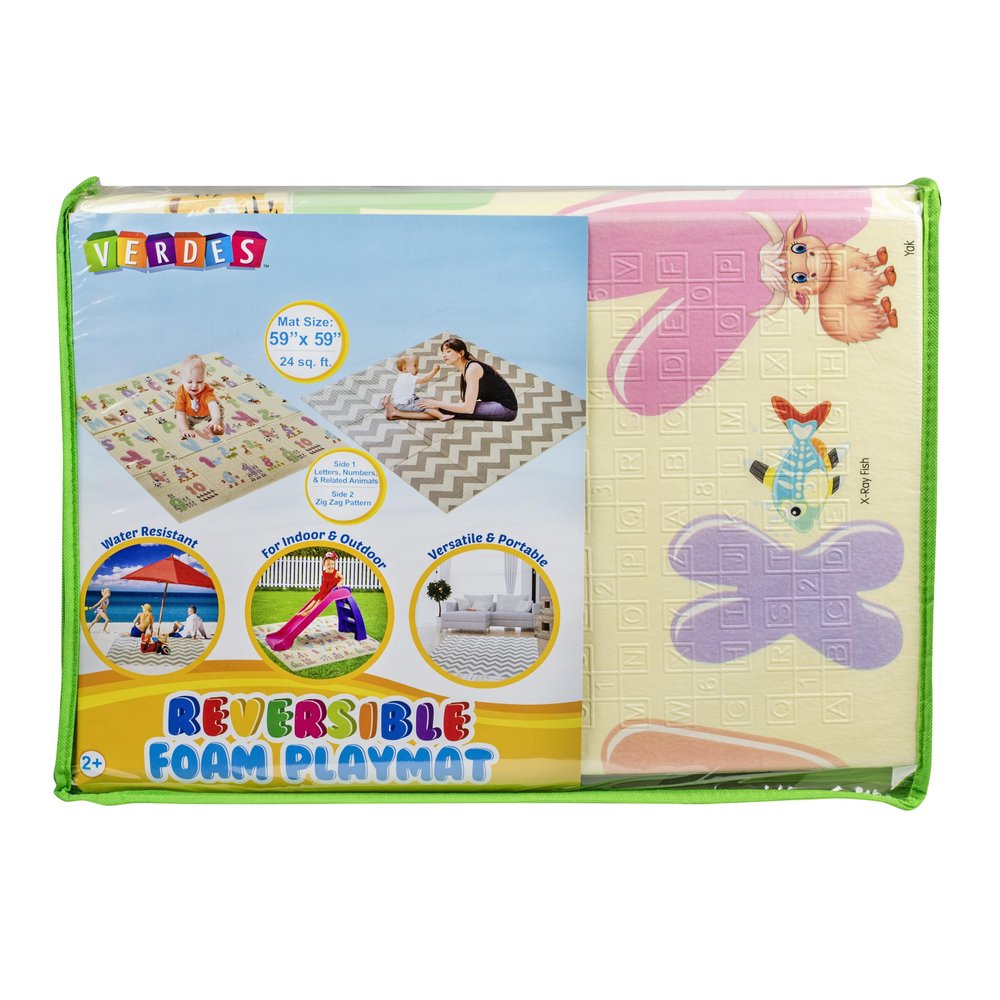 Verdes Reversible Foam Playmat  ABC & 123 Learning Mat Waterproof & Non-Toxic Foldable 24 sq. ft. Play Area for Infants and Toddlers Easy to Clean Includes Storage Bag