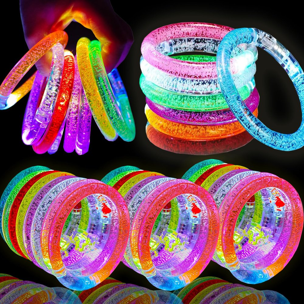 ailixinda 24 Pack Glow In The Dark LED Bracelets,Light Up Bracelets Glow Sticks,Birthday Carnival Neon Party Supplies for Kids Adults,Light up Toys Halloween Party Favors,8 Colors