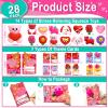 28 Pack Valentines Day Gifts for Kids Classroom School , Mochi Squishy with Valentines Day Cards , Kawaii Squeeze Stress Relief Fidget Toys Valentines Party Favors Exchange Prizes Toddlers Boys Girls view 3