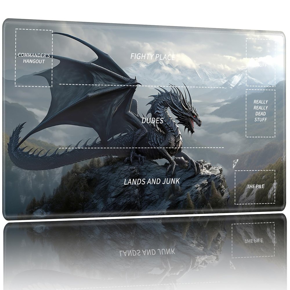 Playmat for MTG,Card Playmat Stitched with Zones for MTG Card Game Playing, TCG and Board Game Mat for Cards,Mousepad Desk Mats,Game Mat 24 x 14 inches-Mountain Flying Dragon