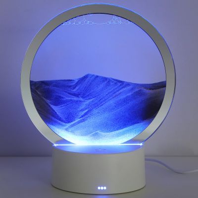 KPNUWN Moving Sand Art Liquid Motion, 3D Deep Sea Sandscape Color Quicksand Decor, Round Glass Moving Sand Art Picture Relaxing Desktop Home Office Work Decor (Black, 6 inch)