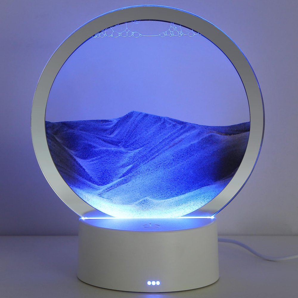KPNUWN Moving Sand Art Liquid Motion, 3D Deep Sea Sandscape Color Quicksand Decor, Round Glass Moving Sand Art Picture Relaxing Desktop Home Office Work Decor (Black, 6 inch)