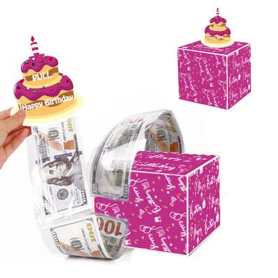 Rngmsi Birthday Money Box for Cash Gift Pull - Chic Birthday Money Box Gift Money Holder for Cash with Pull Out Happy Birthday Card Pink Happy Birthday Surprise Pull Money Box Gift for Girls Women