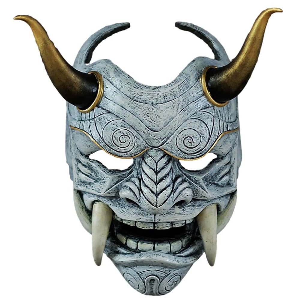 LOCHE Samurai Oni Mask, Japanese Halloween Mask Samurai Hannya Mask, Cosplay Warrior Costume Prop for Halloween Party