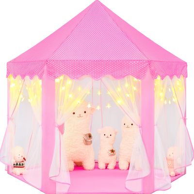 CUBNBUD Princess Tent for Girls Age 4-7 with Star Lights, Kids Play Tent for Girls Indoor, Castle Playhouse Tent for Toddlers, Pink Princess Toy Tent 55x53 inch