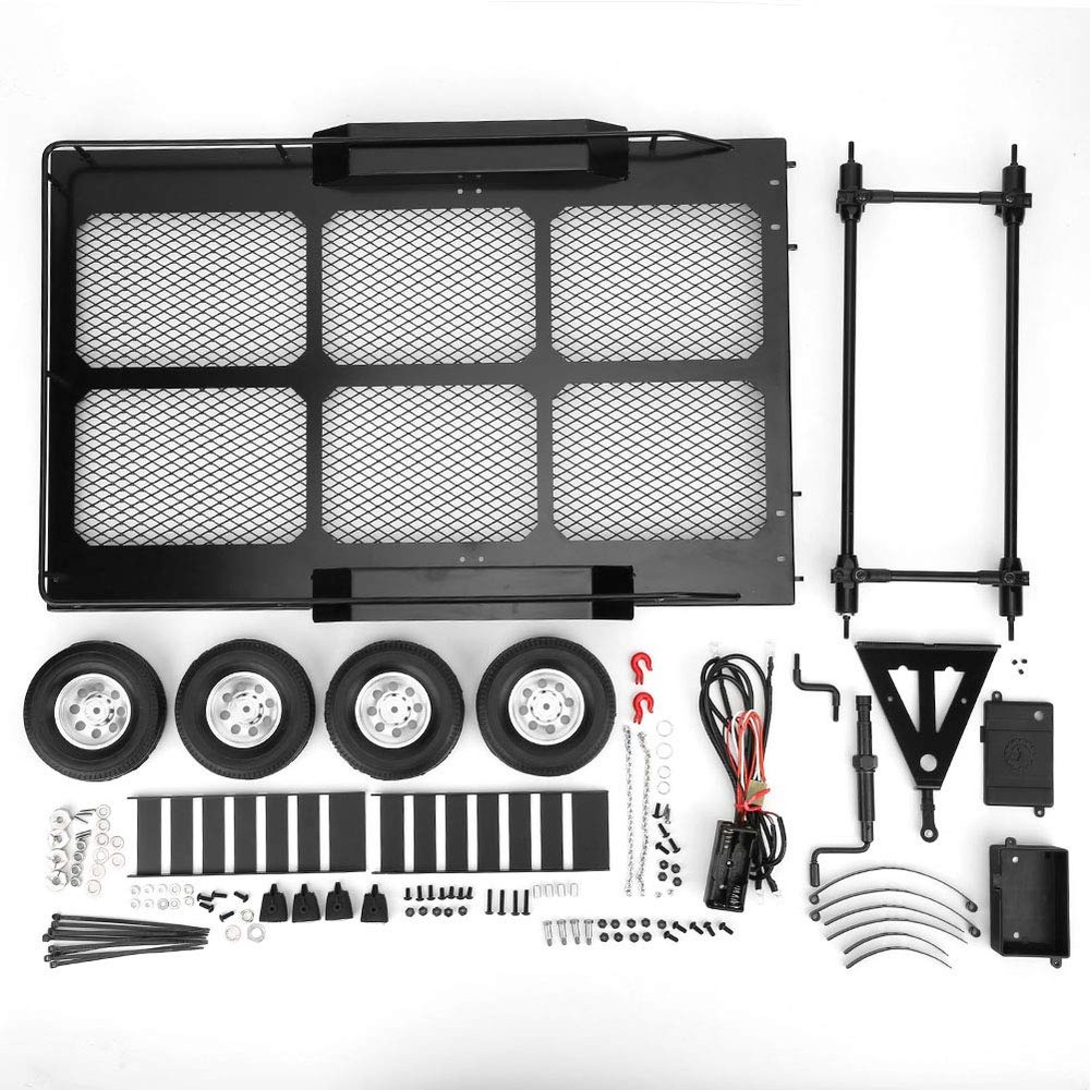 1/10 Scale RC Trailer, Metal Car Trail Accessory, Four-Tire Design, Suitable for TRX4 Axial Scx10 RC Car
