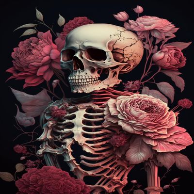 Jigsaw Puzzles 500 Pieces for Adults, Skeleton Pink Flower Puzzle, Fun Oil Painting Skeleton Pink Flower Puzzles for Education & Relaxation, Brain IQ Developing, Funny Woodiness Puzzles for Christmas