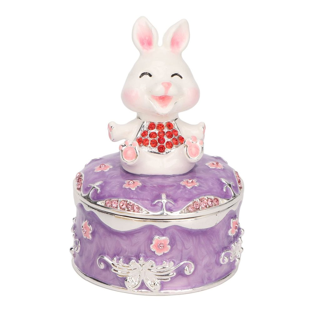 Glomora Purple Rabbit Figurine Trinket Box Hand Painted with Rhinestones Small Jewelry Box for Home Decor and Collectibles