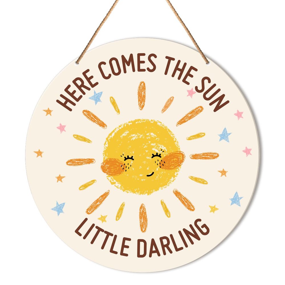 Baby Girl Boy Nursery Wall Decor, Boho Sunshine Nursery Hanging Sign Decor Bohemia Wall Decoration Wood Sign for Kids Bedroom, Playroom, Gift for Newborn Baby Girl Boy Toddler, Here Come The Sun