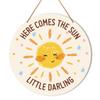 Baby Girl Boy Nursery Wall Decor, Boho Sunshine Nursery Hanging Sign Decor Bohemia Wall Decoration Wood Sign for Kids Bedroom, Playroom, Gift for Newborn Baby Girl Boy Toddler, Here Come The Sun view 1