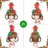ColorGround Children's Brown Braided Costume Wig with Red and Green Polka Dot Bows and Red Bead Necklace for Christmas Celebration Party view 2