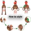 ColorGround Children's Brown Braided Costume Wig with Red and Green Polka Dot Bows and Red Bead Necklace for Christmas Celebration Party view 4