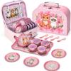 Lajeje Cat Tea Party Set for Little Girls - 19pcs Pretend Play Toy, Birthday Gift for Toddlers Ages 3 4 5 6 Year Old, Includes Kitten Tin Tea Set, and Carrying Case - Ideal Stocking Stuffers for Kids view 1