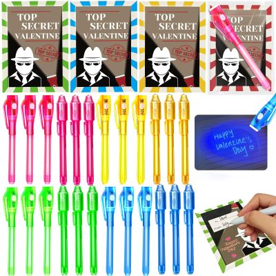 24 Pack Valentines Day Gifts for Kids 4-8 8-12 Invisible Ink Pen with Valentines Day Cards for Kids School Classroom ,Valentines Party Favors Spy Pen Magic Gifts for Class Boy Girl Exchange Prizes