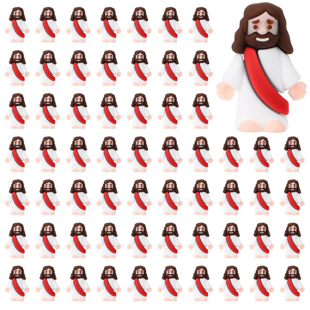 Bememo 100 Pcs Jesus Toys Original Design Mini Rubber Little Jesus Figurine to Hide and Seek Religious Party Favors Sunday School Craft Baptism Gifts for Easter Egg Stuffers(Red)