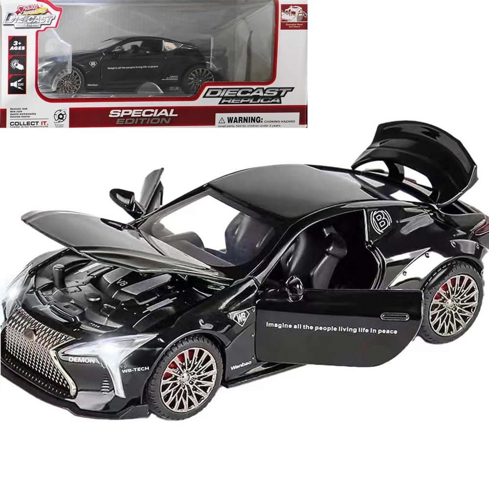ERBADIHAGO Toy Cars LC500 Model Car 1:32 Diecast Collect Car Toy with Light and Sound Diecast Metal Collectible Model Cars for 3+ Year Old Boys Pull Back Car Gift Toys for Kids Ages 3-8(Black)