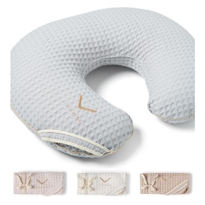 DORMIKID Organic Cover for Nursing Pillow  Premium Quality 100% Cotton Oeko-Tex Standard  Case for Breastfeeding and Bottle Feeding Pillow  Soft and Breathable  Only Cover (Slate Waffle)