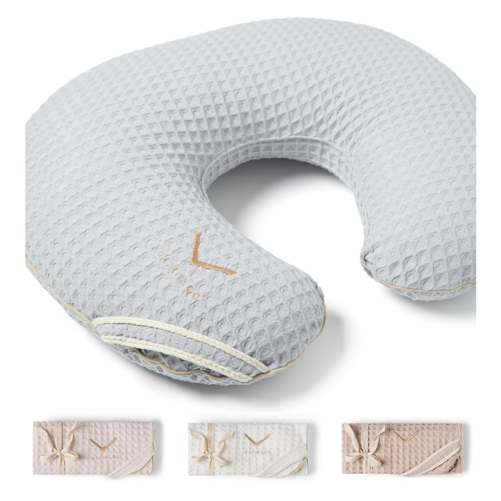 DORMIKID Organic Cover for Nursing Pillow Premium Quality 100% Cotton Oeko-Tex Standard Case for Breastfeeding and Bottle Feeding Pillow Soft and Breathable Only Cover (Slate Waffle)