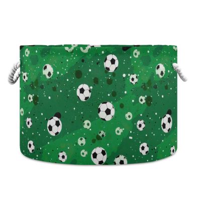 Abstract Football Soccer Green Toys Storage Bin with Cotton Rope Large Capacity Clothes Storage Baskets Laundry Hamper Holiday Ornament Box Organizer for Bedroom Bathroom Nursery