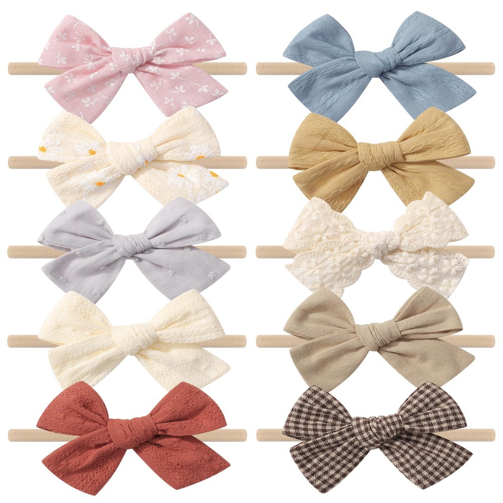 10PCS Doboi Baby Girls Headbands Hair Bows Nylon Linen Hairbands Handmade Hair Accessories for Newborn Infant Toddlers Little Girl and Kids