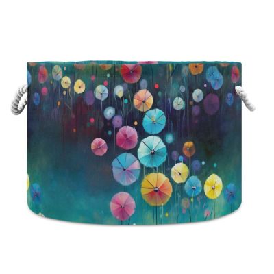 Abstract Watercolor Colorful Flowers Toys Storage Bin with Cotton Rope Large Capacity Clothes Storage Baskets Laundry Hamper Holiday Ornament Box Organizer for Bedroom Bathroom Nursery