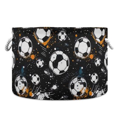 Abstract Football Soccer Pattern Toys Storage Bin with Cotton Rope Large Capacity Clothes Storage Baskets Laundry Hamper Holiday Ornament Box Organizer for Bedroom Bathroom Nursery