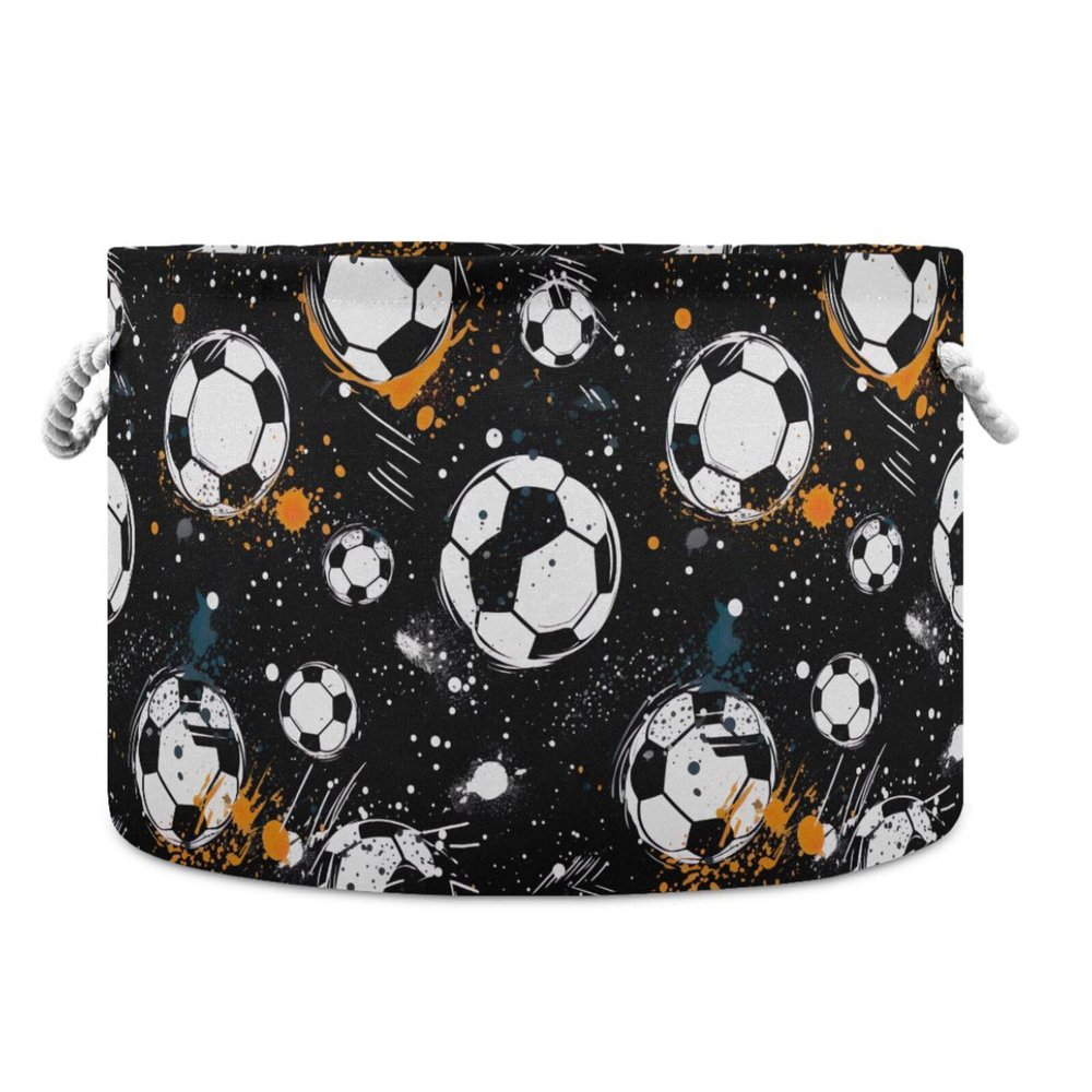 Abstract Football Soccer Pattern Toys Storage Bin with Cotton Rope Large Capacity Clothes Storage Baskets Laundry Hamper Holiday Ornament Box Organizer for Bedroom Bathroom Nursery