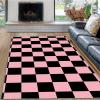 Washable Area Rug Living Room Rugs 5x5, Pink Plaid Printe Floor Carpets for Bedroom, Low Pile Non Slip Rug Home Office Nursery Play Mat view 1