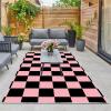 Washable Area Rug Living Room Rugs 5x5, Pink Plaid Printe Floor Carpets for Bedroom, Low Pile Non Slip Rug Home Office Nursery Play Mat view 2