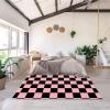 Washable Area Rug Living Room Rugs 5x5, Pink Plaid Printe Floor Carpets for Bedroom, Low Pile Non Slip Rug Home Office Nursery Play Mat view 3