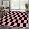 Washable Area Rug Living Room Rugs 5x5, Pink Plaid Printe Floor Carpets for Bedroom, Low Pile Non Slip Rug Home Office Nursery Play Mat view 4