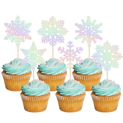 Gyufise 36Pcs Snowflake Cupcake Toppers Glitter Winter Frozen Cupcake Picks Snowflake Cake Decorations for Winter Wonderland Baby Shower Birthday Christmas Party Supplies Laser Silver