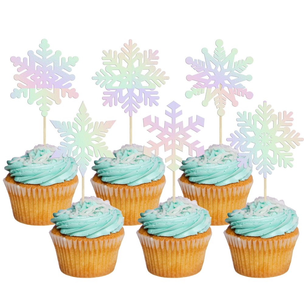 Gyufise 36Pcs Snowflake Cupcake Toppers Glitter Winter Frozen Cupcake Picks Snowflake Cake Decorations for Winter Wonderland Baby Shower Birthday Christmas Party Supplies Laser Silver