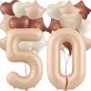 Fezava 20 Pcs 40 inch Number 50th Balloons, Cream, Caramel, Beige, Brown, Gold Foil Helium Star Heart Number Balloons for Kids, Unisex, Anniversary, Birthday Party Decoration view 1
