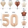 Fezava 20 Pcs 40 inch Number 50th Balloons, Cream, Caramel, Beige, Brown, Gold Foil Helium Star Heart Number Balloons for Kids, Unisex, Anniversary, Birthday Party Decoration view 2