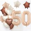 Fezava 20 Pcs 40 inch Number 50th Balloons, Cream, Caramel, Beige, Brown, Gold Foil Helium Star Heart Number Balloons for Kids, Unisex, Anniversary, Birthday Party Decoration view 3