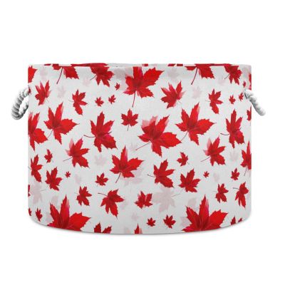 AMmao Red Maple Leaf Pattern Toys Storage Bin with Cotton Rope Large Capacity Clothes Storage Baskets Laundry Hamper Holiday Ornament Box Organizer for Bedroom Bathroom Nursery