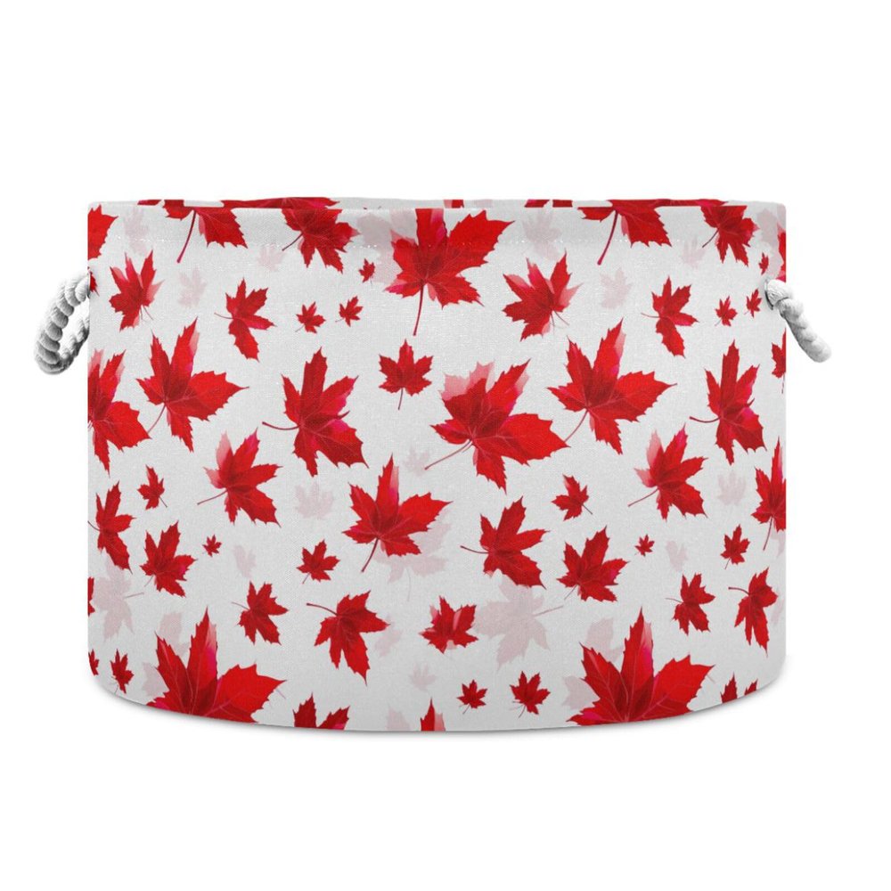 AMmao Red Maple Leaf Pattern Toys Storage Bin with Cotton Rope Large Capacity Clothes Storage Baskets Laundry Hamper Holiday Ornament Box Organizer for Bedroom Bathroom Nursery
