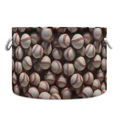 AMmao Baseball Pattern Toys Storage Bin with Cotton Rope Large Capacity Clothes Storage Baskets Laundry Hamper Holiday Ornament Box Organizer for Bedroom Bathroom Nursery